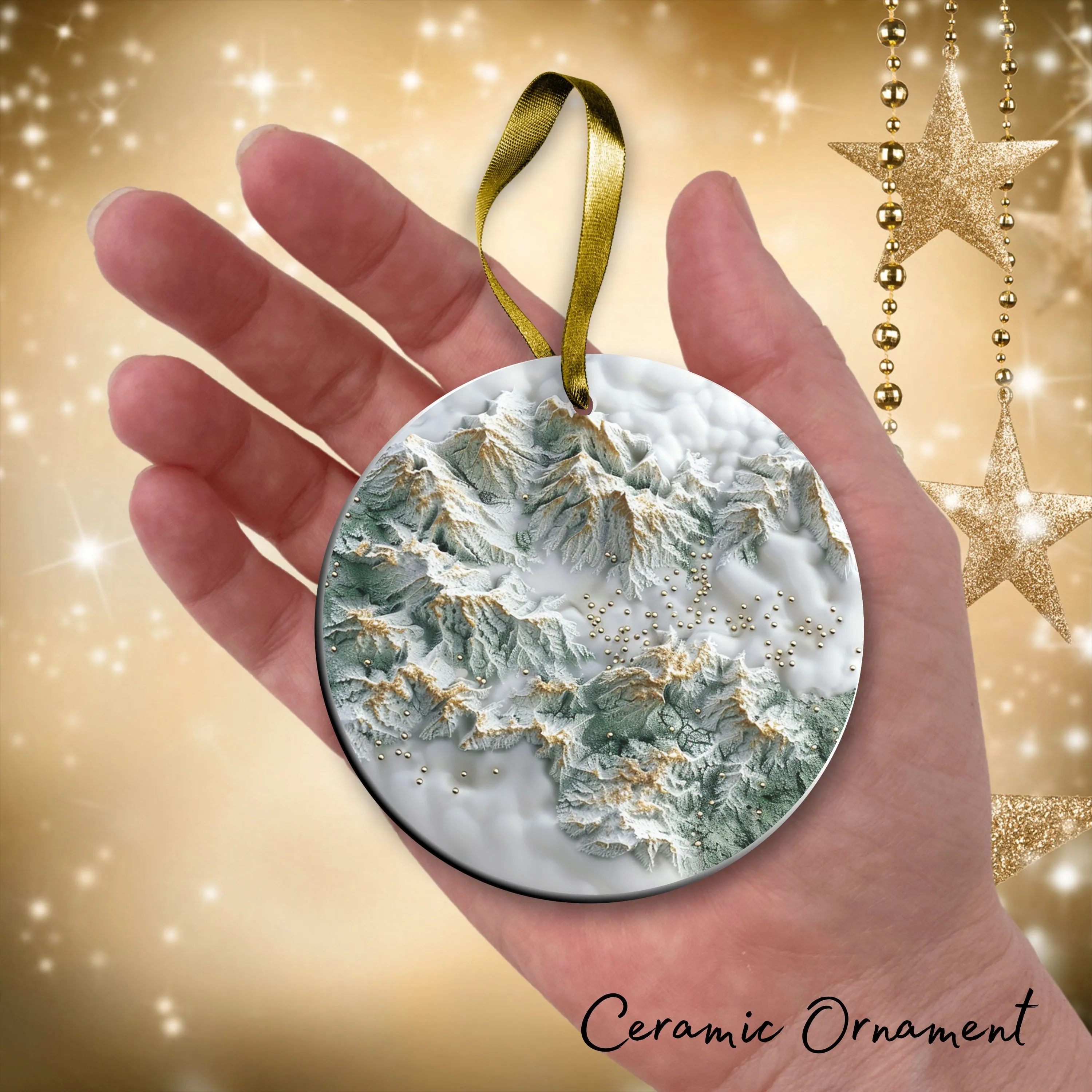 Christmas Gold and Green Ceramic Ornament 34-56
