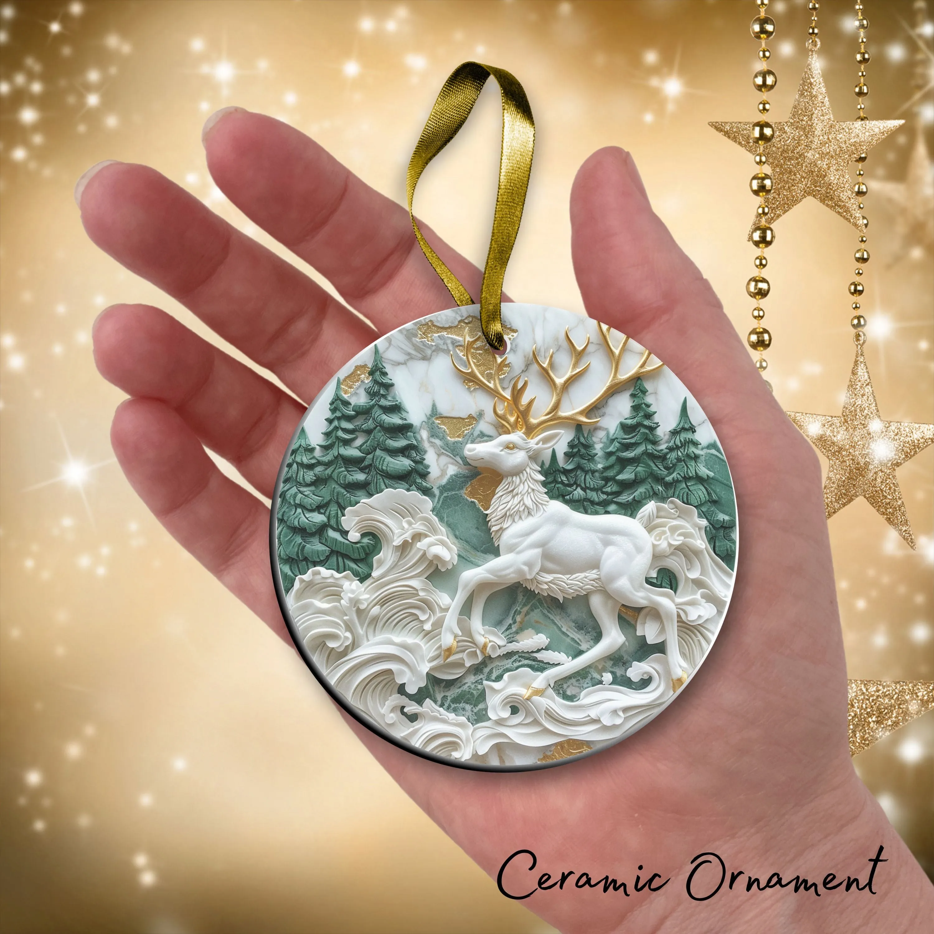 Christmas Reindeer Ceramic Ornament 34-76