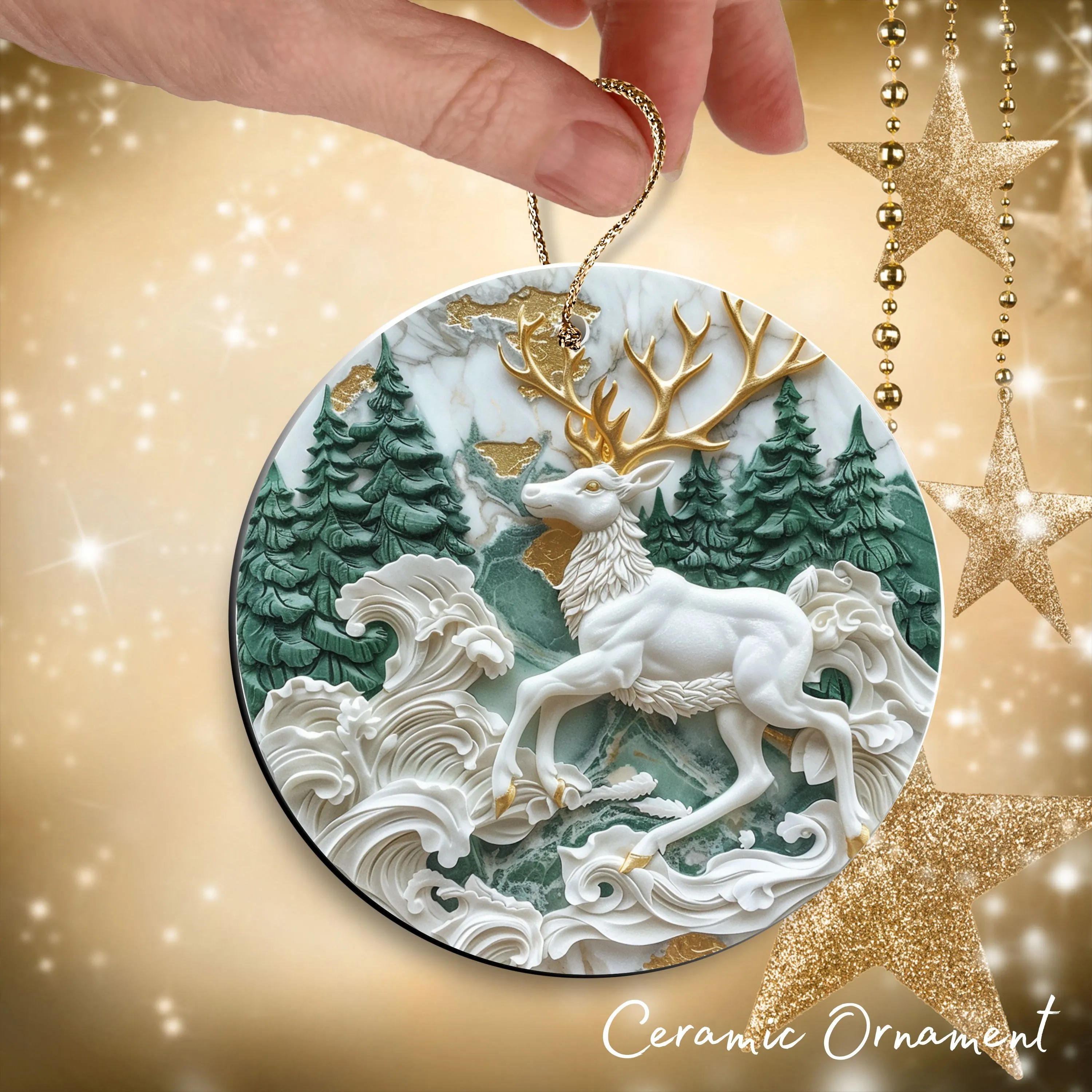 Christmas Reindeer Ceramic Ornament 34-76