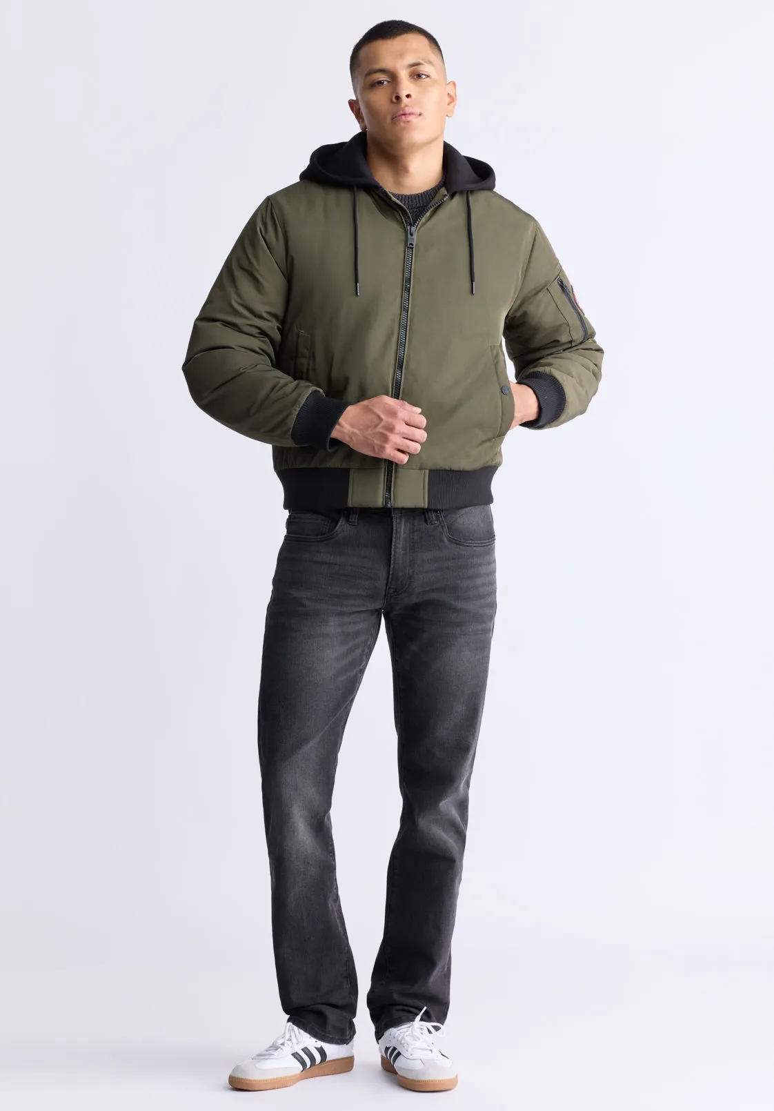 Cliff Men's Hooded Zip-Up Bomber Jacket, Green - OBMFB001