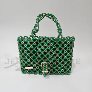 Cloris Beaded Handbag - Green/gold
