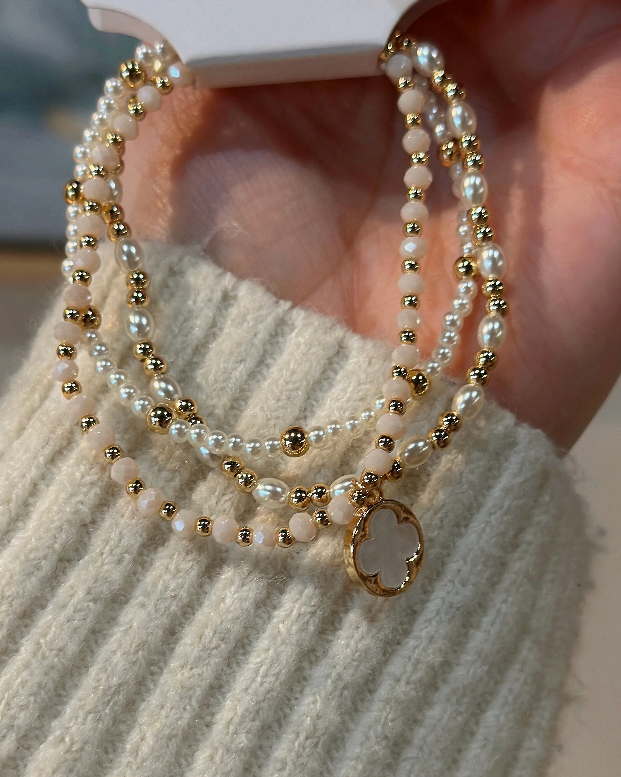 Clover Coin Charm Mixed Beaded Bracelet Set