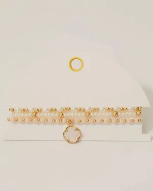 Clover Coin Charm Mixed Beaded Bracelet Set
