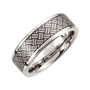 Cobalt 8mm Black Laser Woven Design Band Size 8