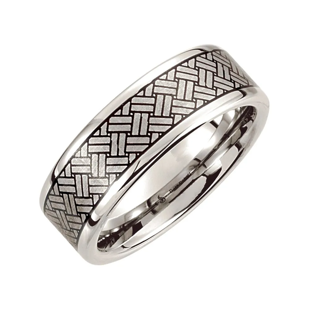 Cobalt 8mm Black Laser Woven Design Band Size 8
