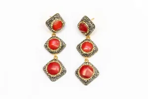 Coral Stone Earrings With Turkish Silver