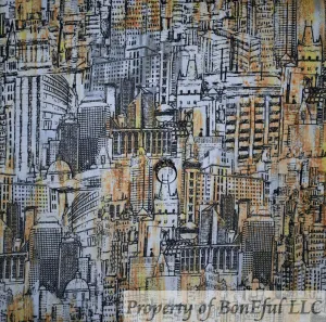 Cotton Fabric BTY Big City Buildings Scenic Landscape Art