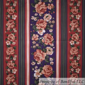 Cotton Fabric BTY Purple Red Rose Flower Garden Stripe