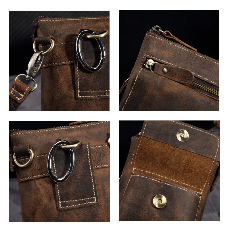 Crazy Horse Leather Men's Handmade Waist Bag Crossbody
