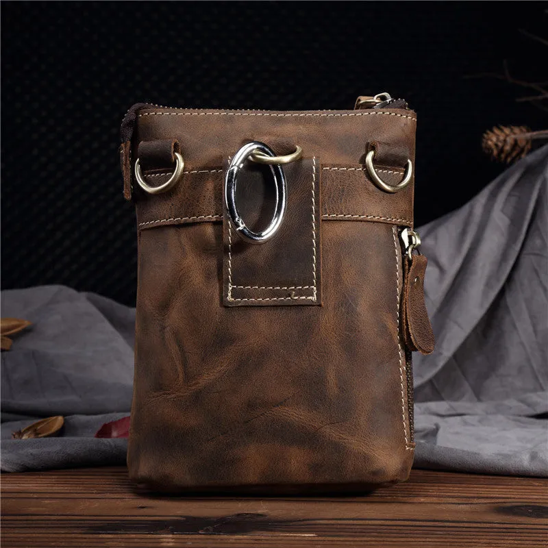Crazy Horse Leather Men's Handmade Waist Bag Crossbody