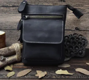 Crazy Horse Leather Men's Handmade Waist Bag Crossbody