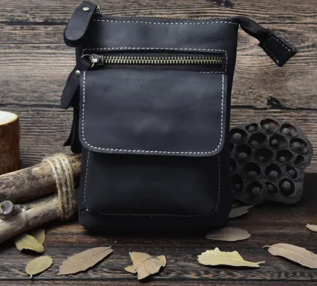 Crazy Horse Leather Men's Handmade Waist Bag Crossbody
