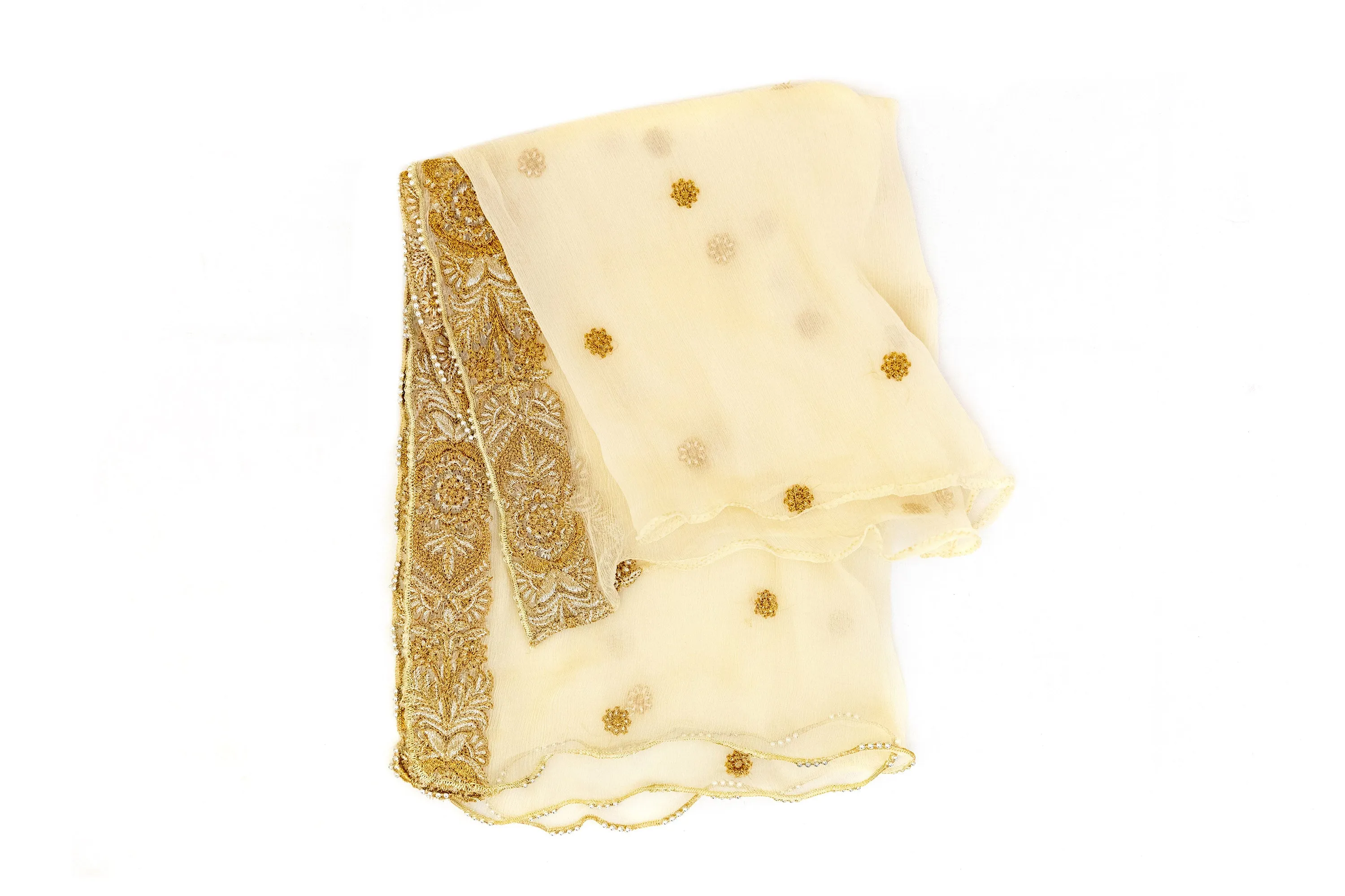 Creme Chiffon Embroidered Dupatta - Small Scarf