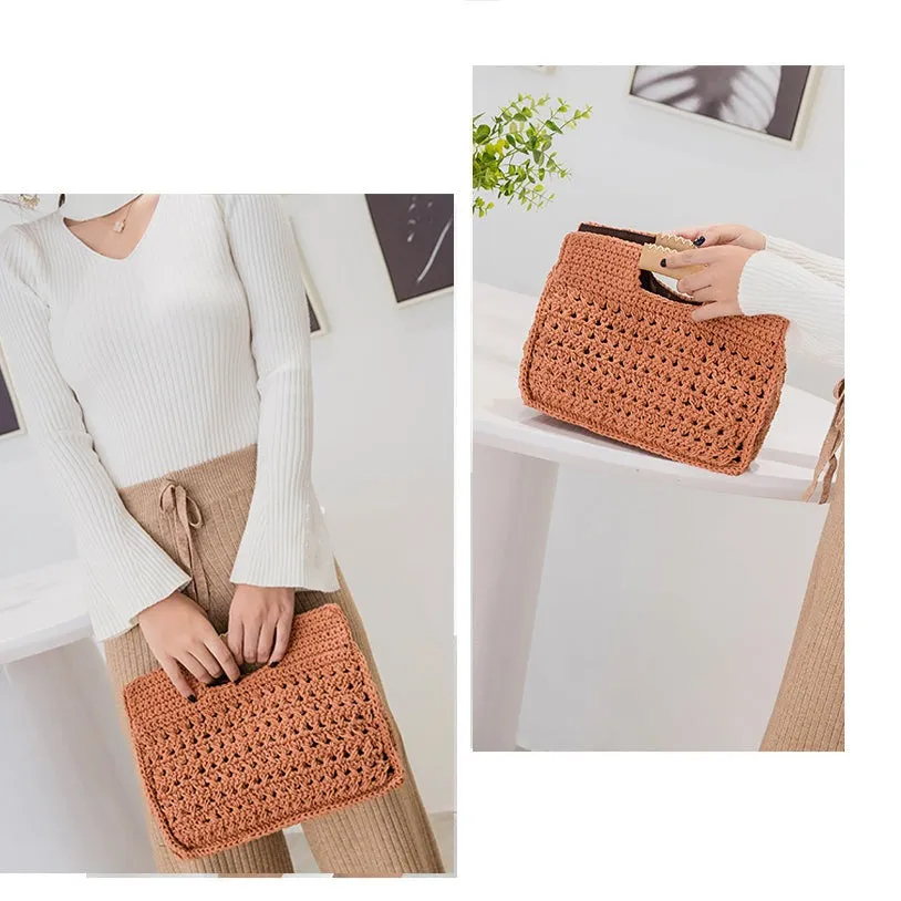 Crochet Woven Handbag Brown