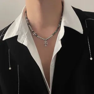 Cross Black Beaded Necklace | Adjustable Length Design