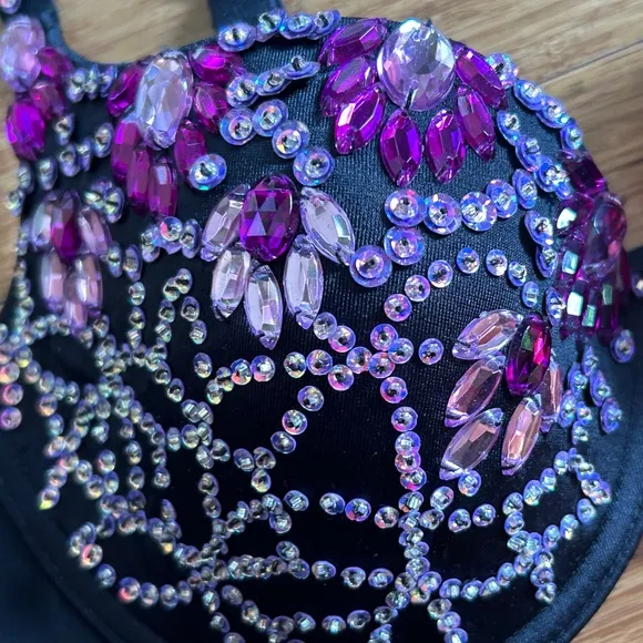 Crown Jewels Push Up Bra Embellished With Assorted Purple Stons &amp; Sequins, 34D