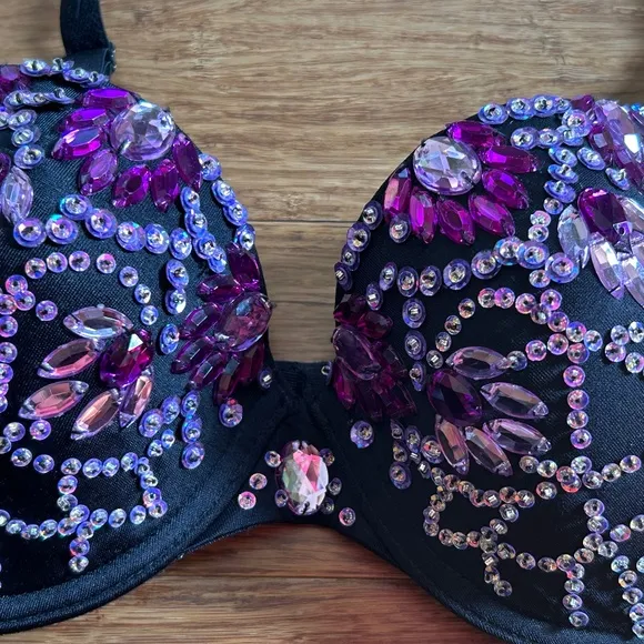 Crown Jewels Push Up Bra Embellished With Assorted Purple Stons &amp; Sequins, 34D