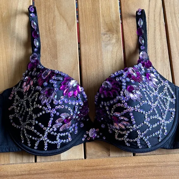 Crown Jewels Push Up Bra Embellished With Assorted Purple Stons &amp; Sequins, 34D
