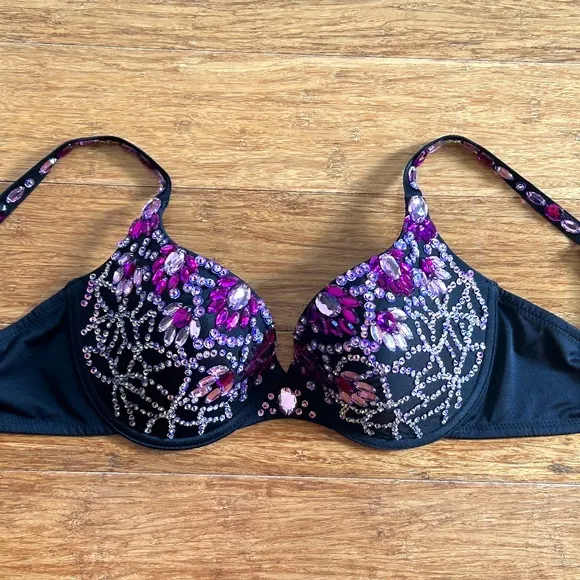 Crown Jewels Push Up Bra Embellished With Assorted Purple Stons &amp; Sequins, 34D