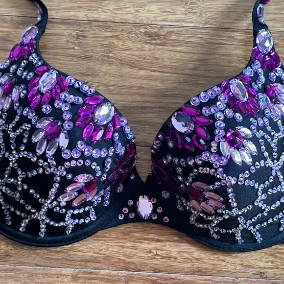 Crown Jewels Push Up Bra Embellished With Assorted Purple Stons &amp; Sequins, 34D