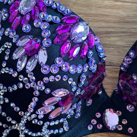 Crown Jewels Push Up Bra Embellished With Assorted Purple Stons &amp; Sequins, 34D