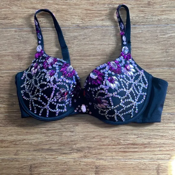 Crown Jewels Push Up Bra Embellished With Assorted Purple Stons &amp; Sequins, 34D