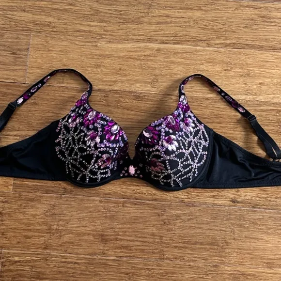 Crown Jewels Push Up Bra Embellished With Assorted Purple Stons &amp; Sequins, 34D
