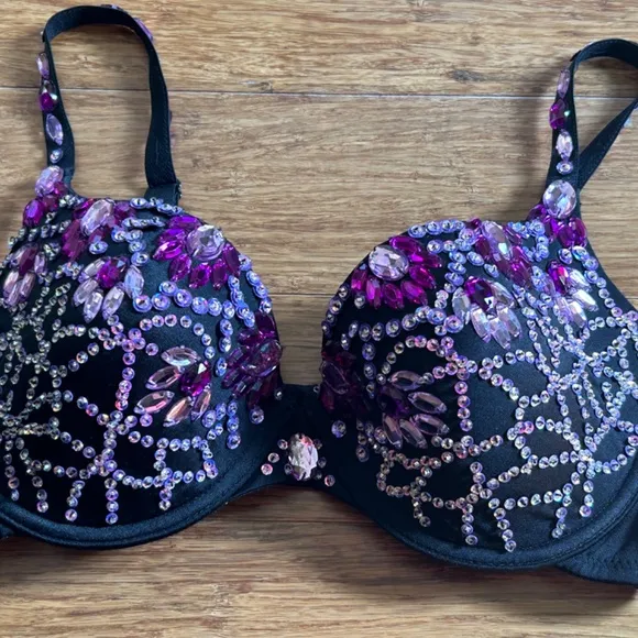 Crown Jewels Push Up Bra Embellished With Assorted Purple Stons &amp; Sequins, 34D