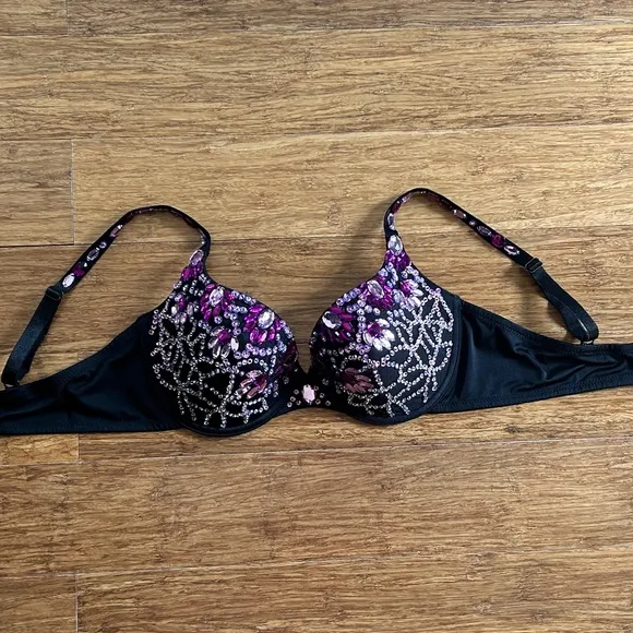 Crown Jewels Push Up Bra Embellished With Assorted Purple Stons &amp; Sequins, 34D