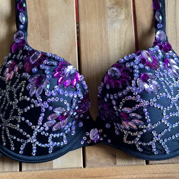 Crown Jewels Push Up Bra Embellished With Assorted Purple Stons &amp; Sequins, 34D