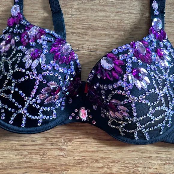 Crown Jewels Push Up Bra Embellished With Assorted Purple Stons &amp; Sequins, 34D