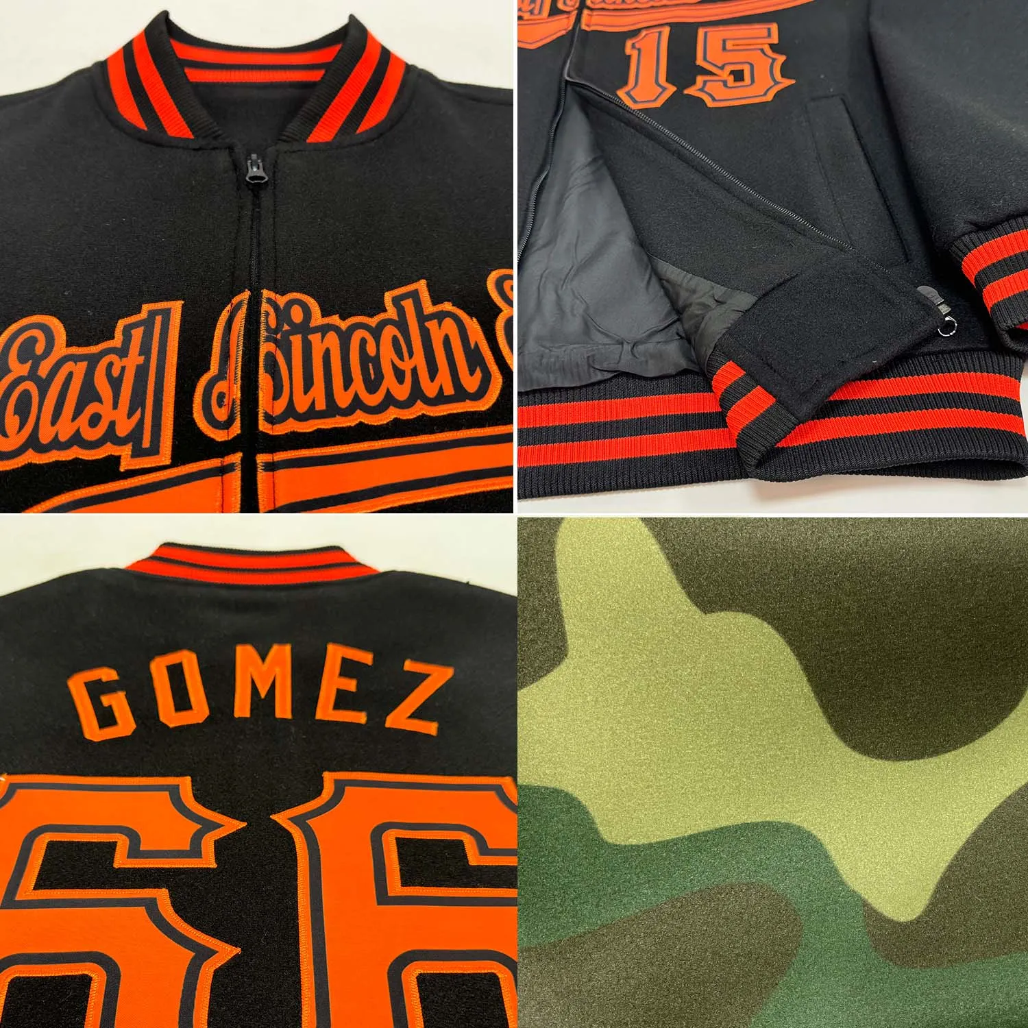 Custom Camo Orange-Royal Bomber Varsity Letterman Salute To Service Zipper Jacket