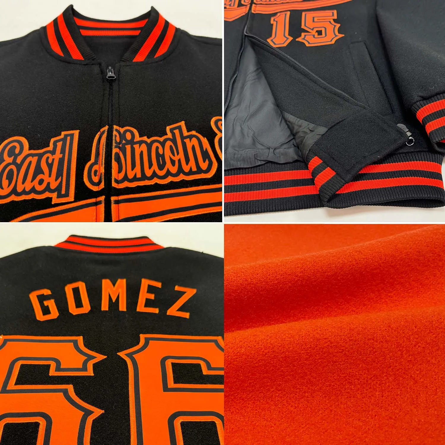 Custom Orange Navy Bomber Varsity Letterman Zipper Jacket