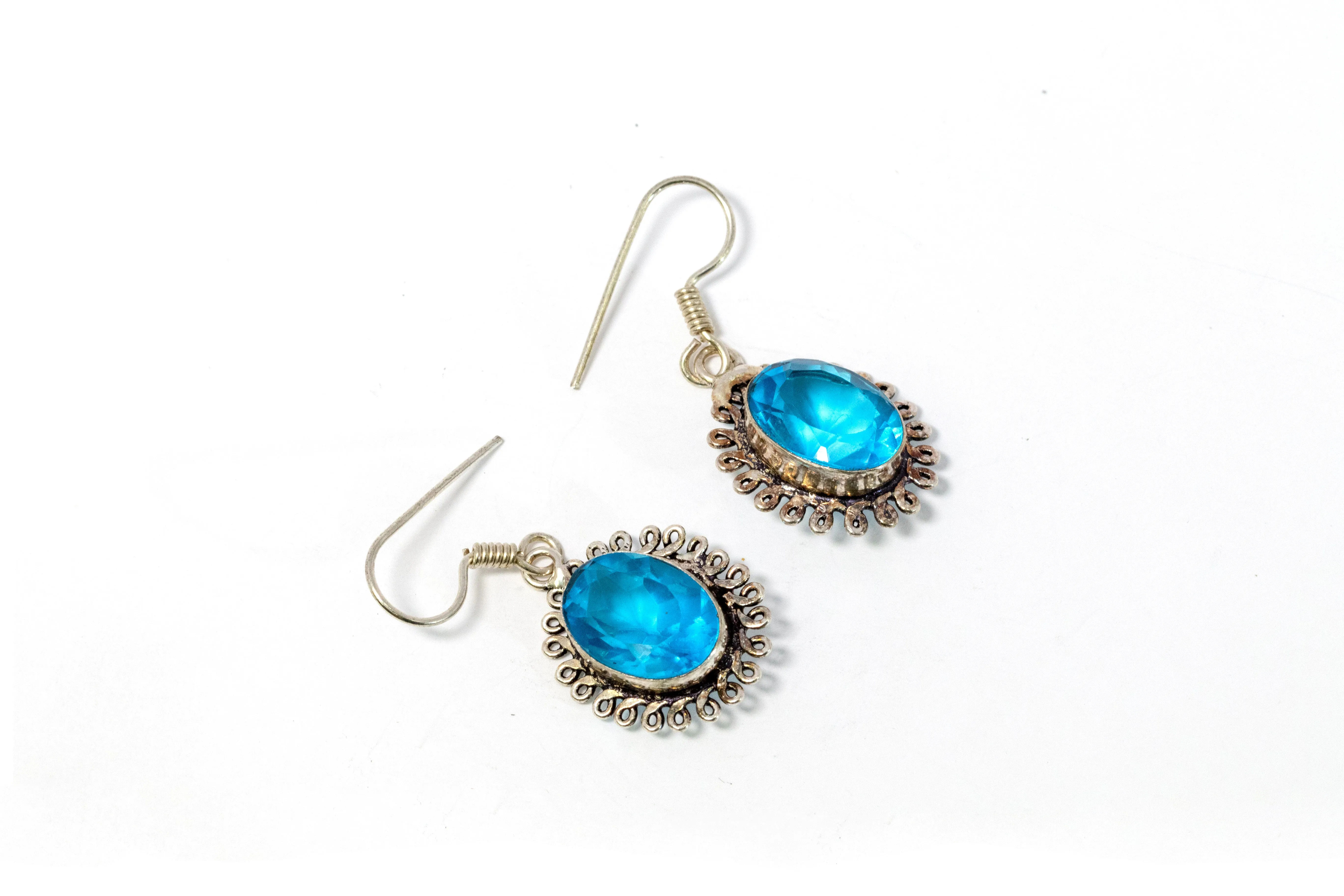 Dangle Earrings With Large Blue Stone