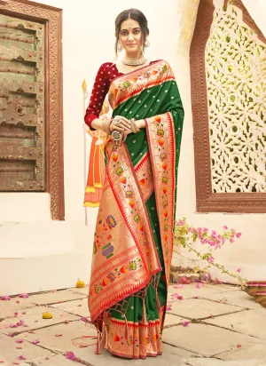 Dark Green Paithani Silk Saree