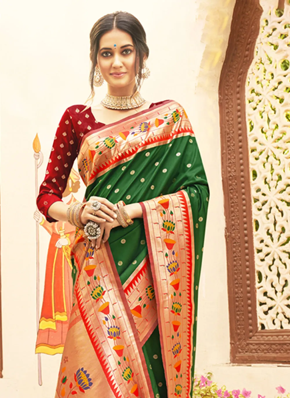 Dark Green Paithani Silk Saree