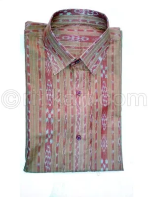 Dark Vintage Rose Color Sambalpuri Handloom Cotton Half Shirt