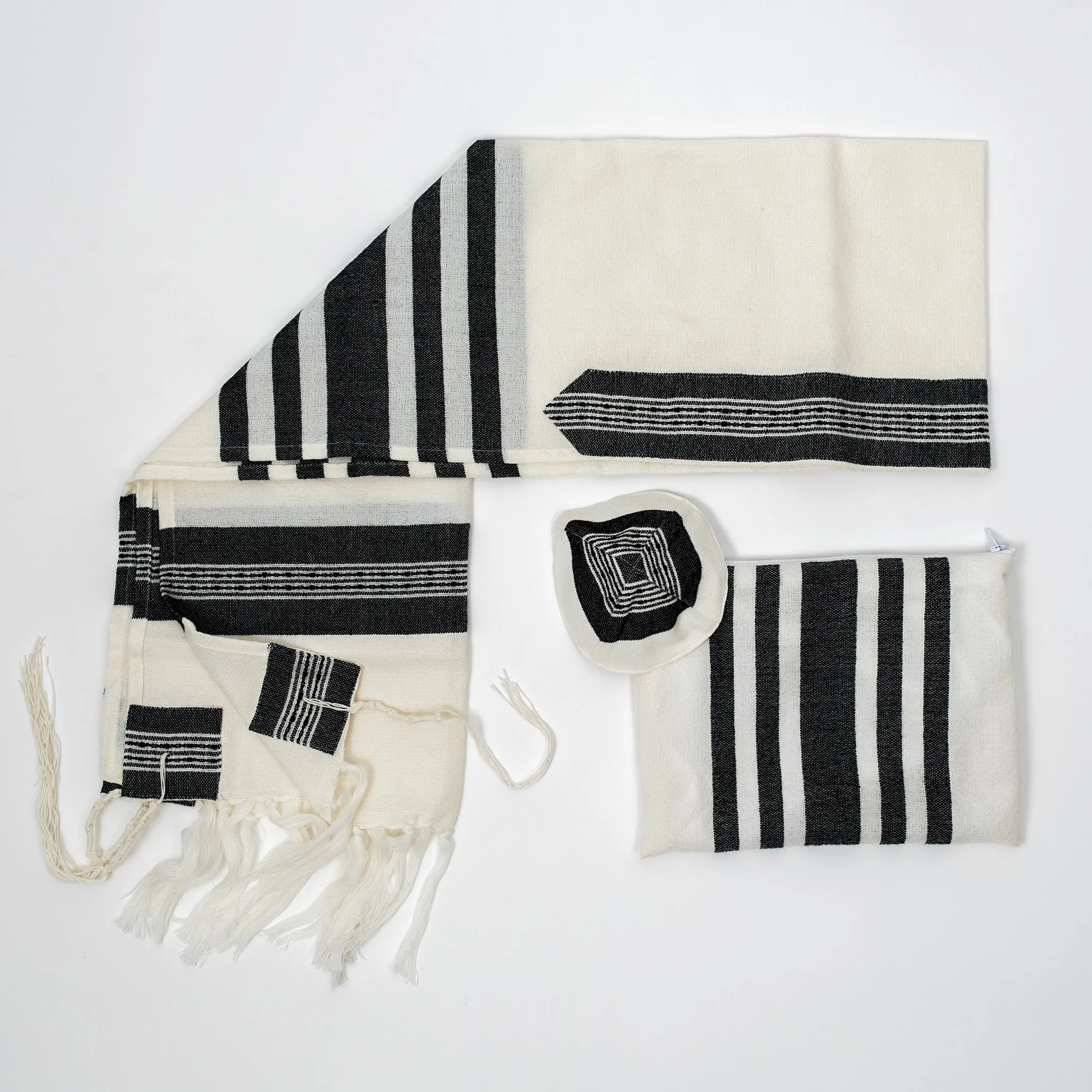 David - Wool Tallit - Wide Black stripes