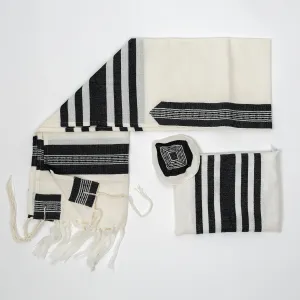 David - Wool Tallit - Wide Black stripes
