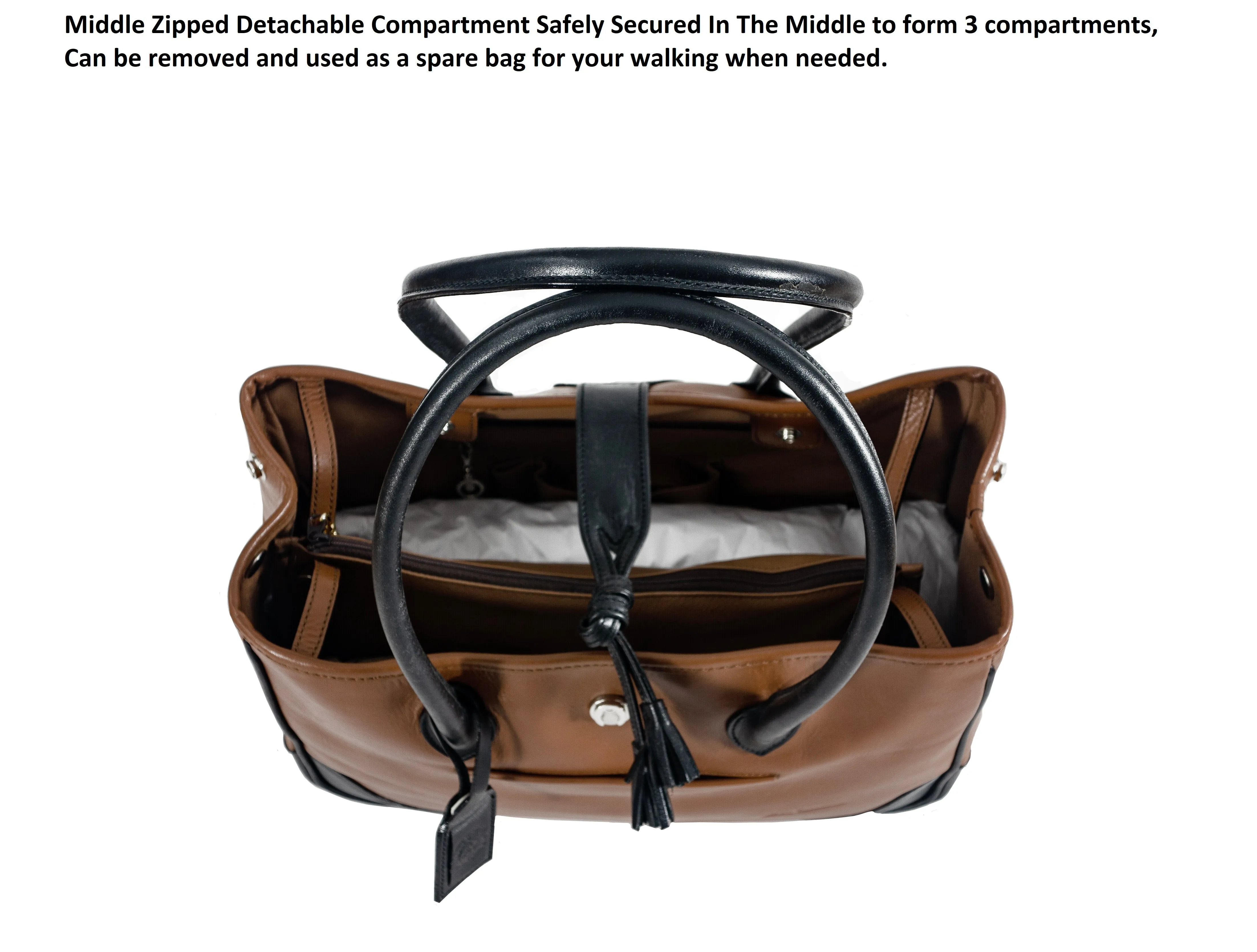 DEBUSSY- TOTE Bag (fourre-tout) With Tassel-Secured Hooked magnet Closure - Can be transformed to a basket shape, with: Detachable Middle Zipped compartment To Carry On your shoulder)
