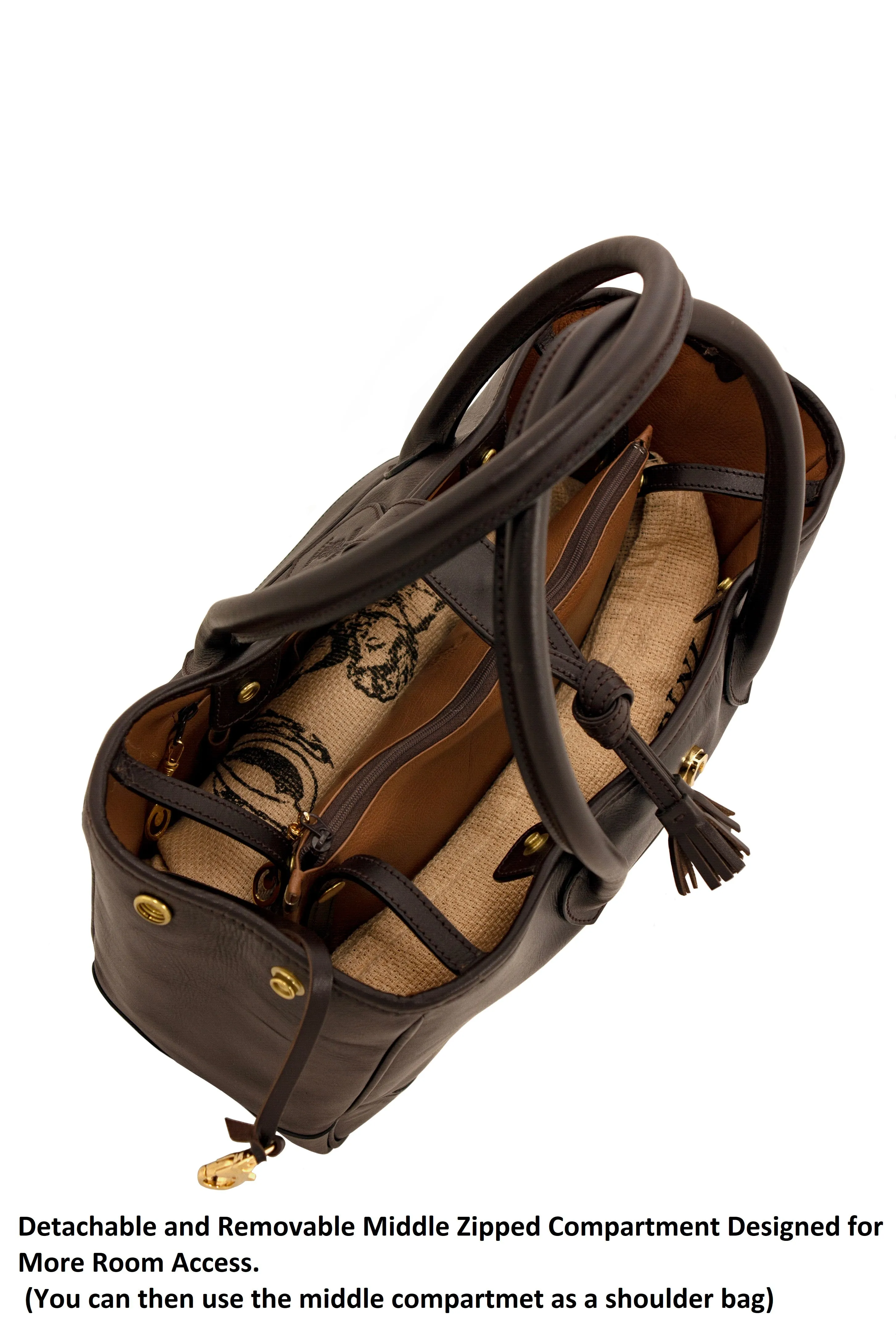DEBUSSY- TOTE Bag (fourre-tout) With Tassel-Secured Hooked magnet Closure - Can be transformed to a basket shape, with: Detachable Middle Zipped compartment To Carry On your shoulder)