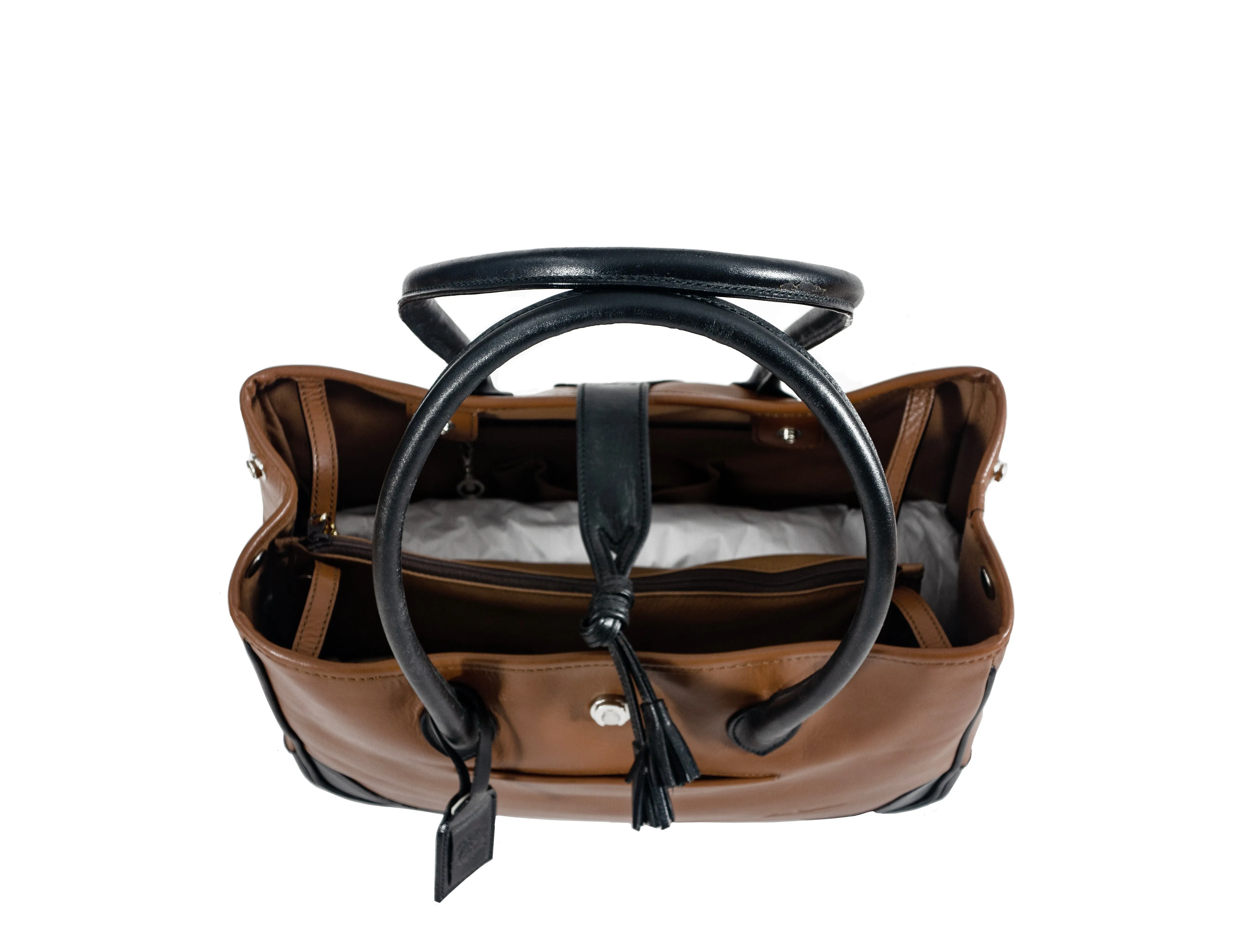 DEBUSSY- TOTE Bag (fourre-tout) With Tassel-Secured Hooked magnet Closure - Can be transformed to a basket shape, with: Detachable Middle Zipped compartment To Carry On your shoulder)