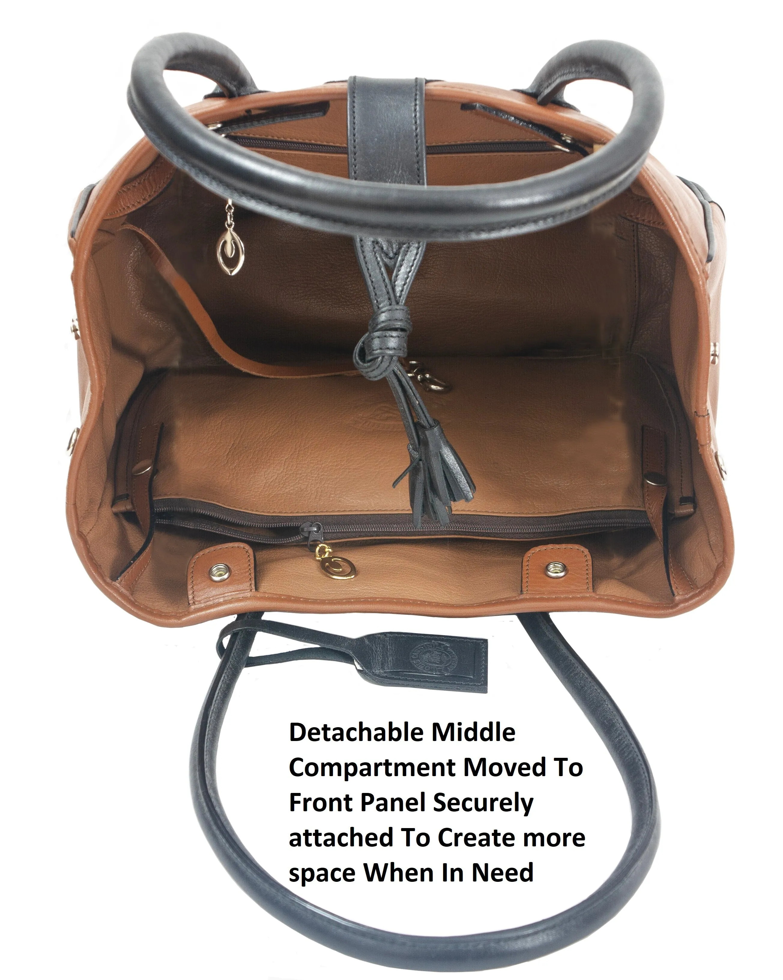 DEBUSSY- TOTE Bag (fourre-tout) With Tassel-Secured Hooked magnet Closure - Can be transformed to a basket shape, with: Detachable Middle Zipped compartment To Carry On your shoulder)