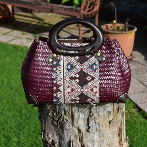 Deep Red  Handwoven Bag with Wooden Handles | Yompai  NZ