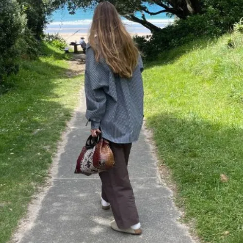 Deep Red  Handwoven Bag with Wooden Handles | Yompai  NZ