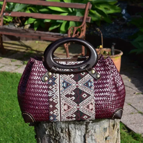 Deep Red  Handwoven Bag with Wooden Handles | Yompai  NZ