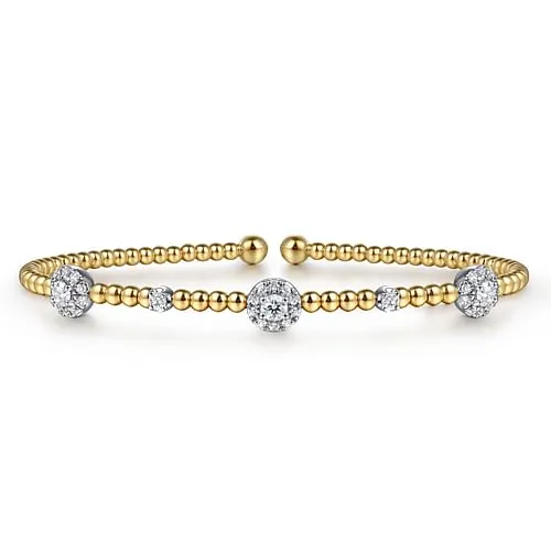 Diamond Station Bangle Bracelet in 14K Two Tone Gold