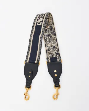 Dior Navy Blue Oblique Logo Canvas Guitar Strap
