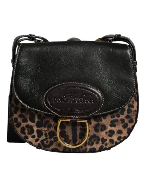 Dolce & Gabbana Black Brown Leopard Leather Shoulder Strap Bag