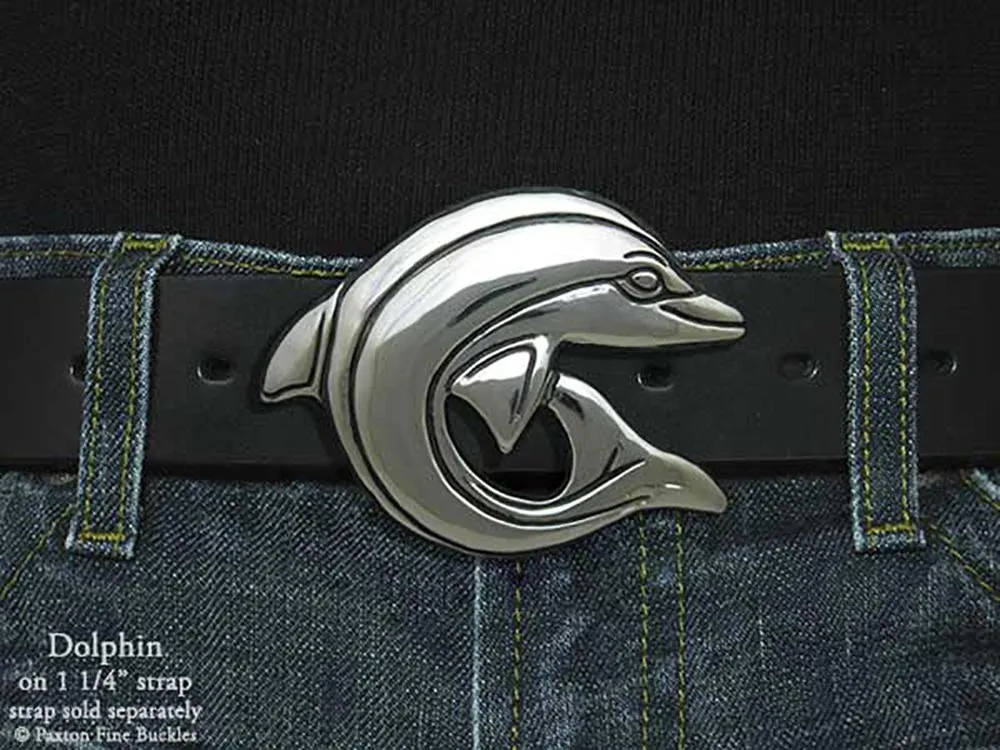 Dolphin Belt Buckle Sterling Silver or Yellow Brass